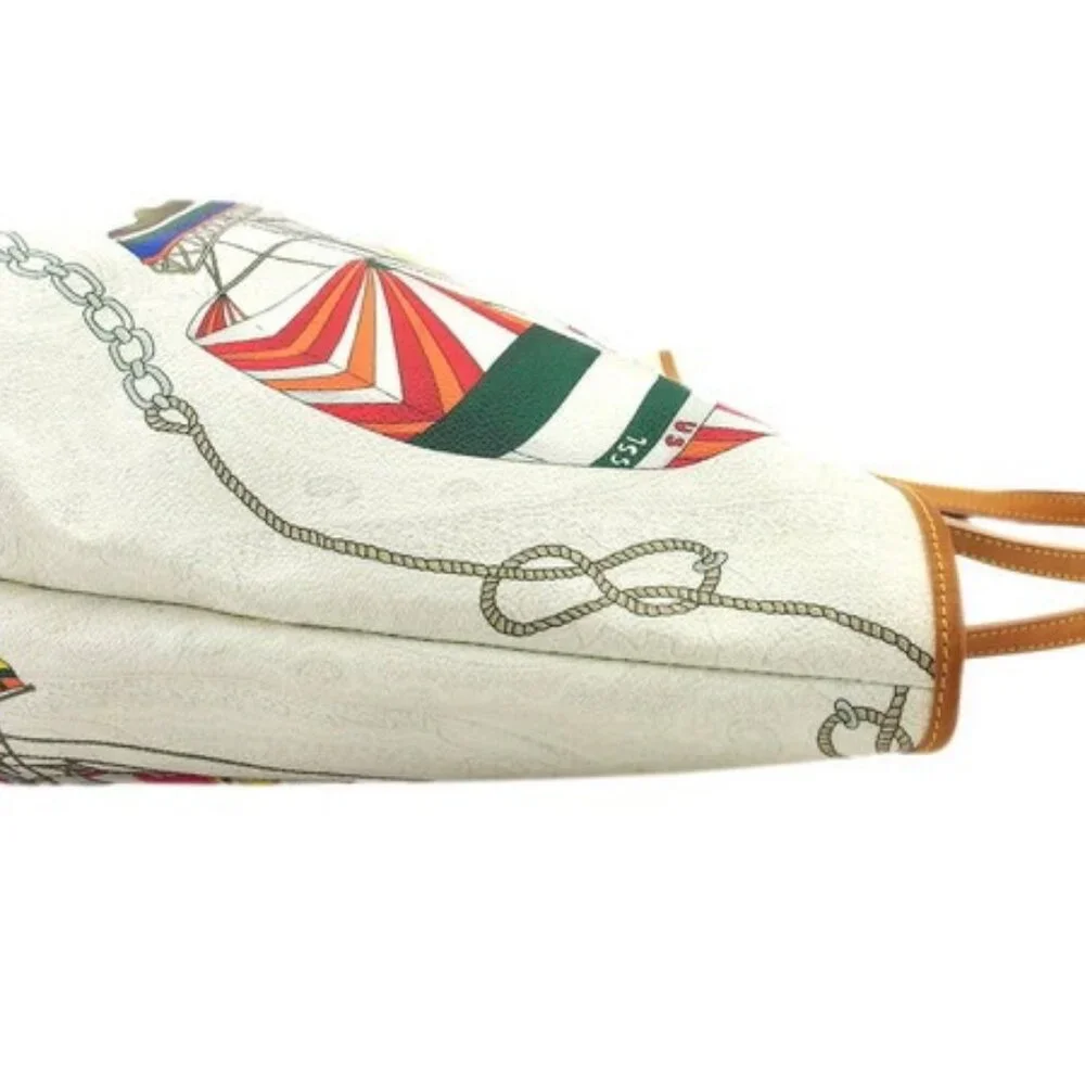 ETRO Tote Bag Yacht Paisley White Beige Gray PVC x Leather Authentic Used t23533 - Picture 3 of 9